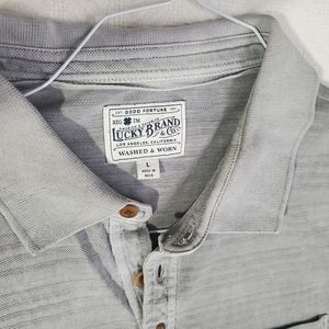 Lucky Brand Short Sleeve Gray Polo Shirt with pocket Men's LARGE Made in India